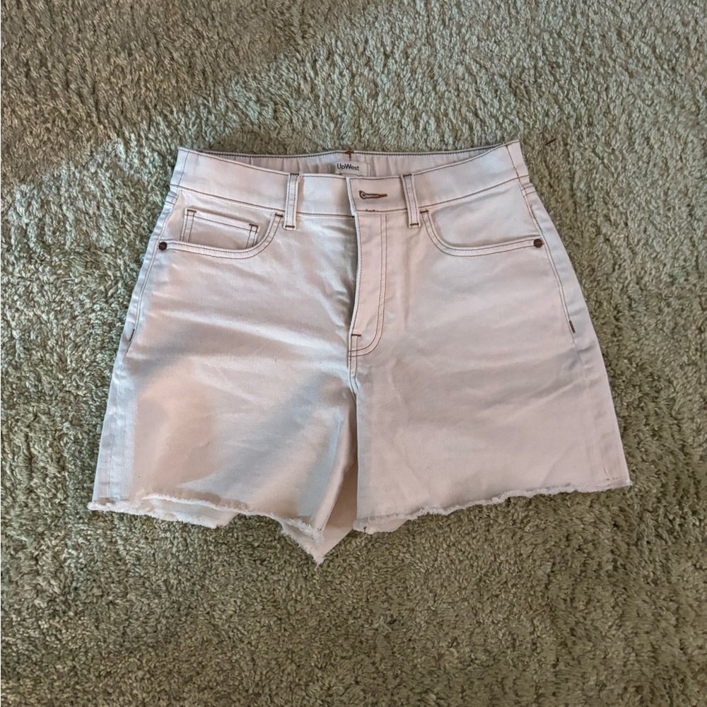 UpWest White Jean Shorts with Frayed Hem
